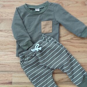 Olive Green Baby Outfit with Tan Pocket